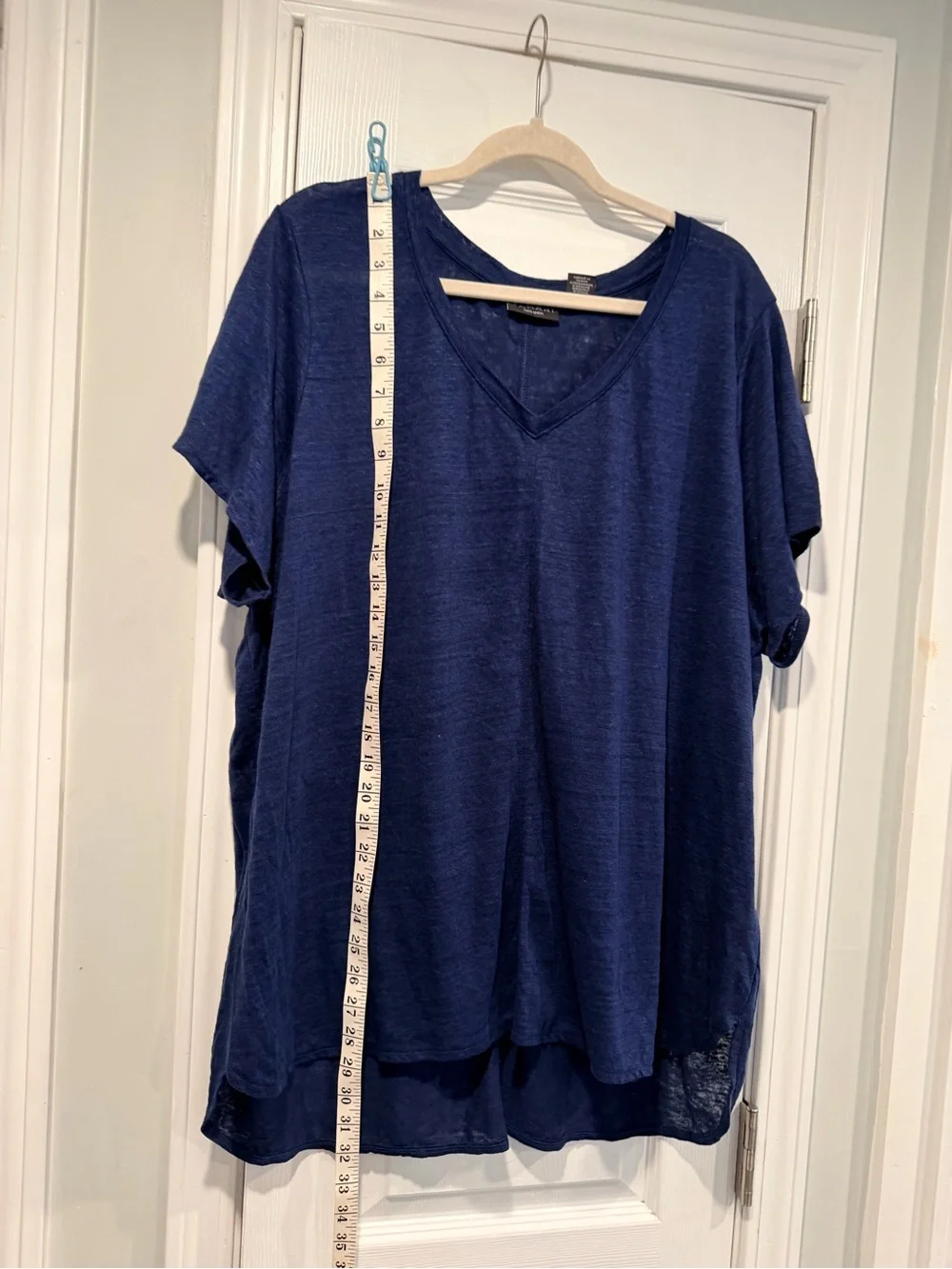 NWOT Tahari Size 3X Navy Blue 100% Linen V Neck Short Sleeve Relaxed Fit Top - Picture 7 of 7